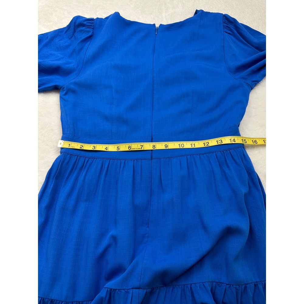 Ann Taylor Factory Royal Blue Tiered V-Neck Puff Sleeve Midi Dress Womens 6 - Picture 8 of 10